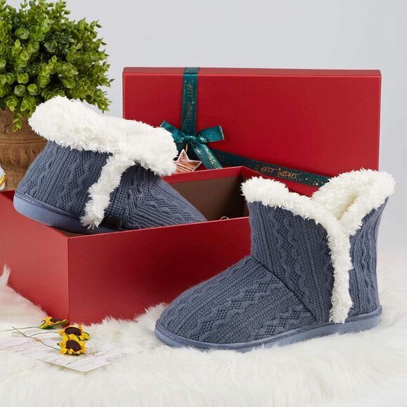 Women's Winter Warm Dark Gray Fluffy Fur Lined Plush Bootie Slippers Shoes - Picture 7 of 7